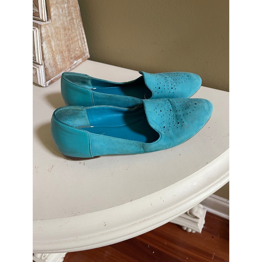 Marc Fisher Conrad Turquoise Blue Suede Leather Perforated Loafers Shoes 10M